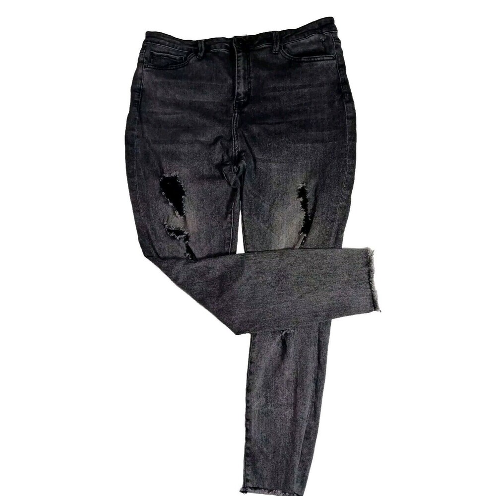Simple Society Women's Skinny Jeans  Black Distressed Elastic SZ Junior 15/32